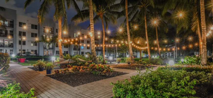 outdoor lounge during nighttime